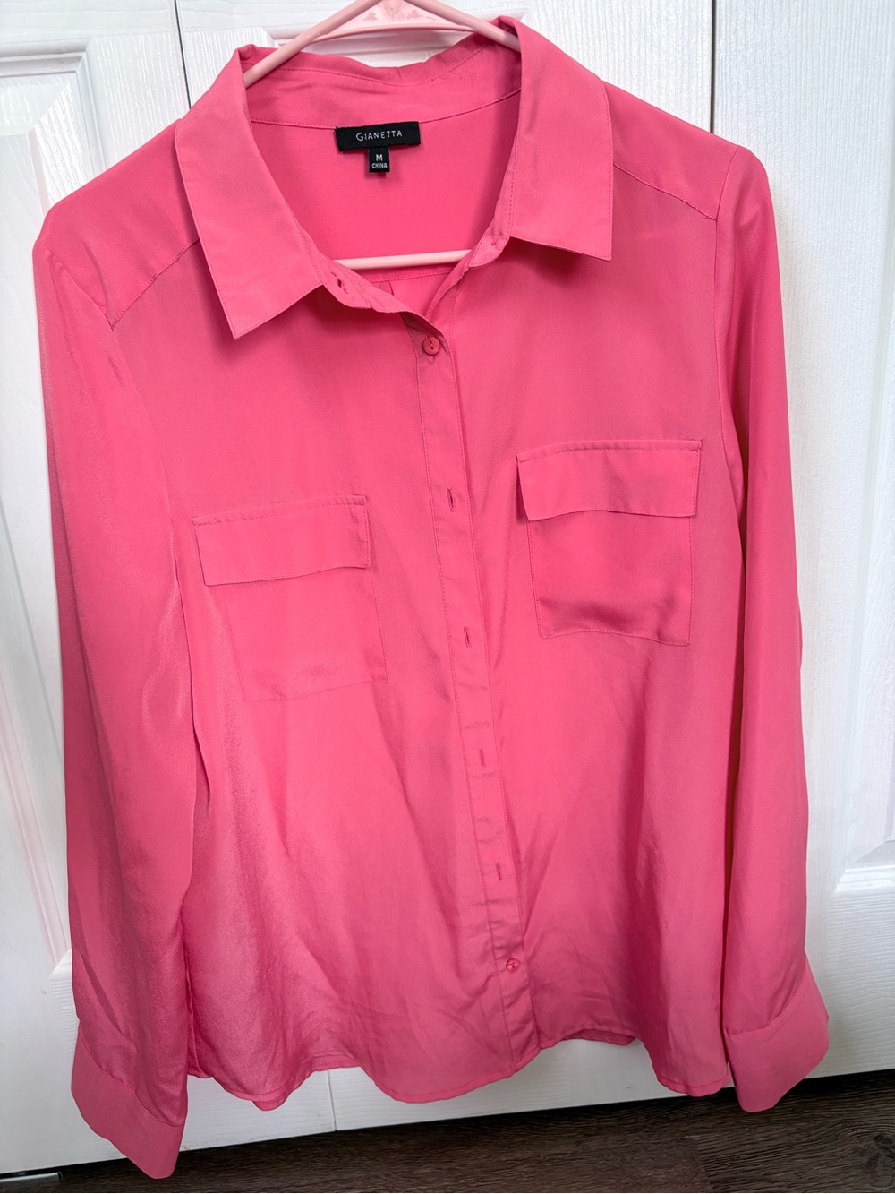Pink Button-Front Utility Blouse